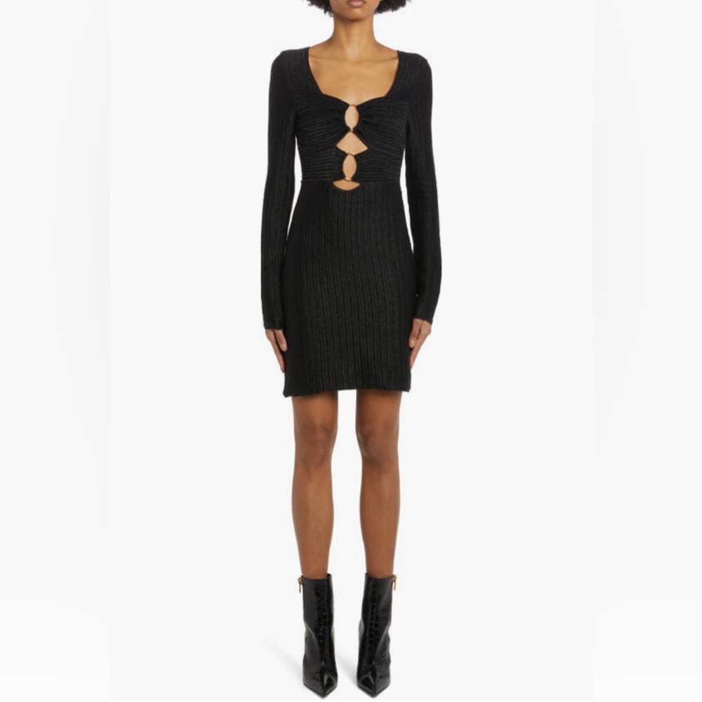 NWT $2,390 TOM FORD Cutout Long Sleeve Metallic Cotton Blend Rib Dress - Small!